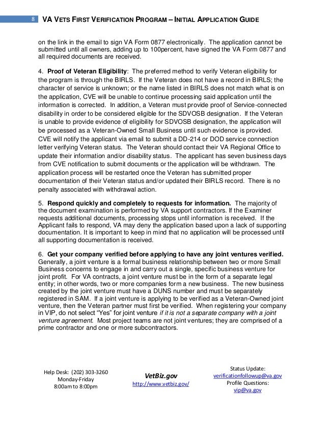 vets first verification program initial application guide va form 0877