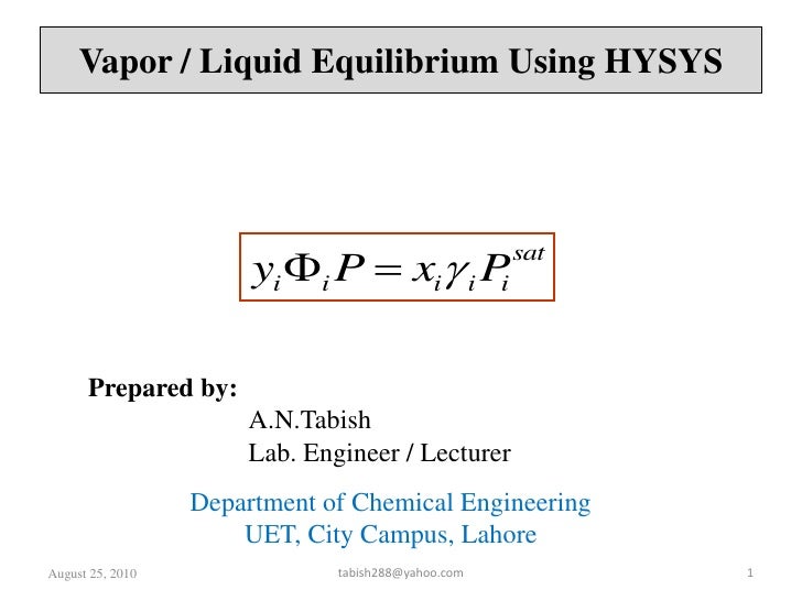 Vapor liquid equilibrium using hysys