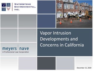 December 15, 2020
Vapor Intrusion
Developments and
Concerns in California
 