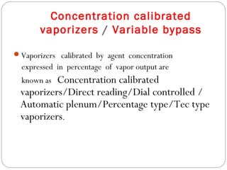 They are called Variable Bypass Vaporizers because clinically

useful concentrations accomplished by SPLITTING the gas fl...