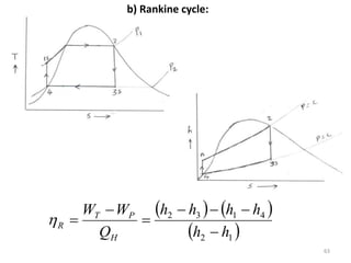 b) Rankine cycle:
   
 
1
2
4
1
3
2
h
h
h
h
h
h
Q
W
W
H
P
T
R








63
 