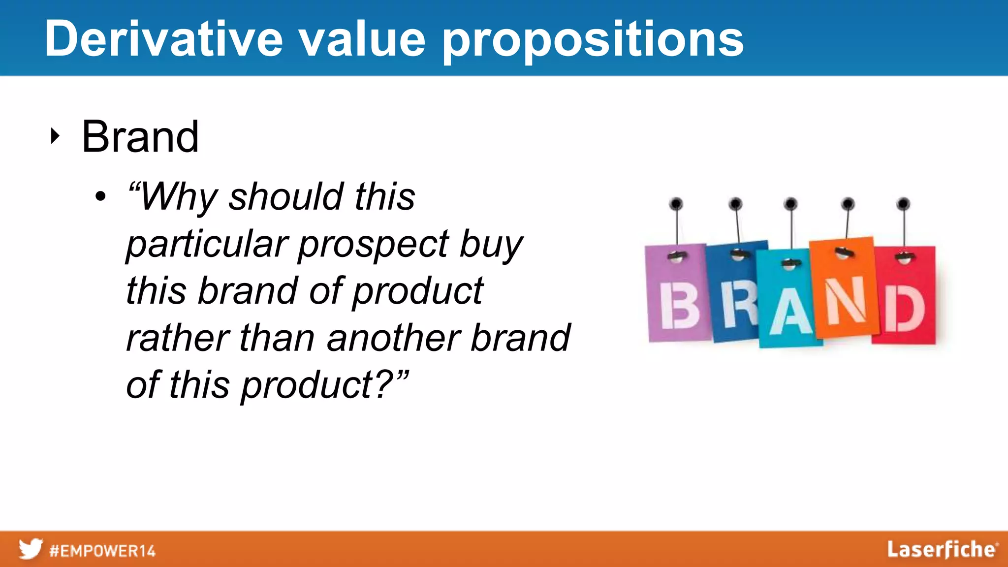 Measuring the force of your value prop
‣
‣
‣
‣

Appeal
Exclusivity
Credibility
Clarity

 
