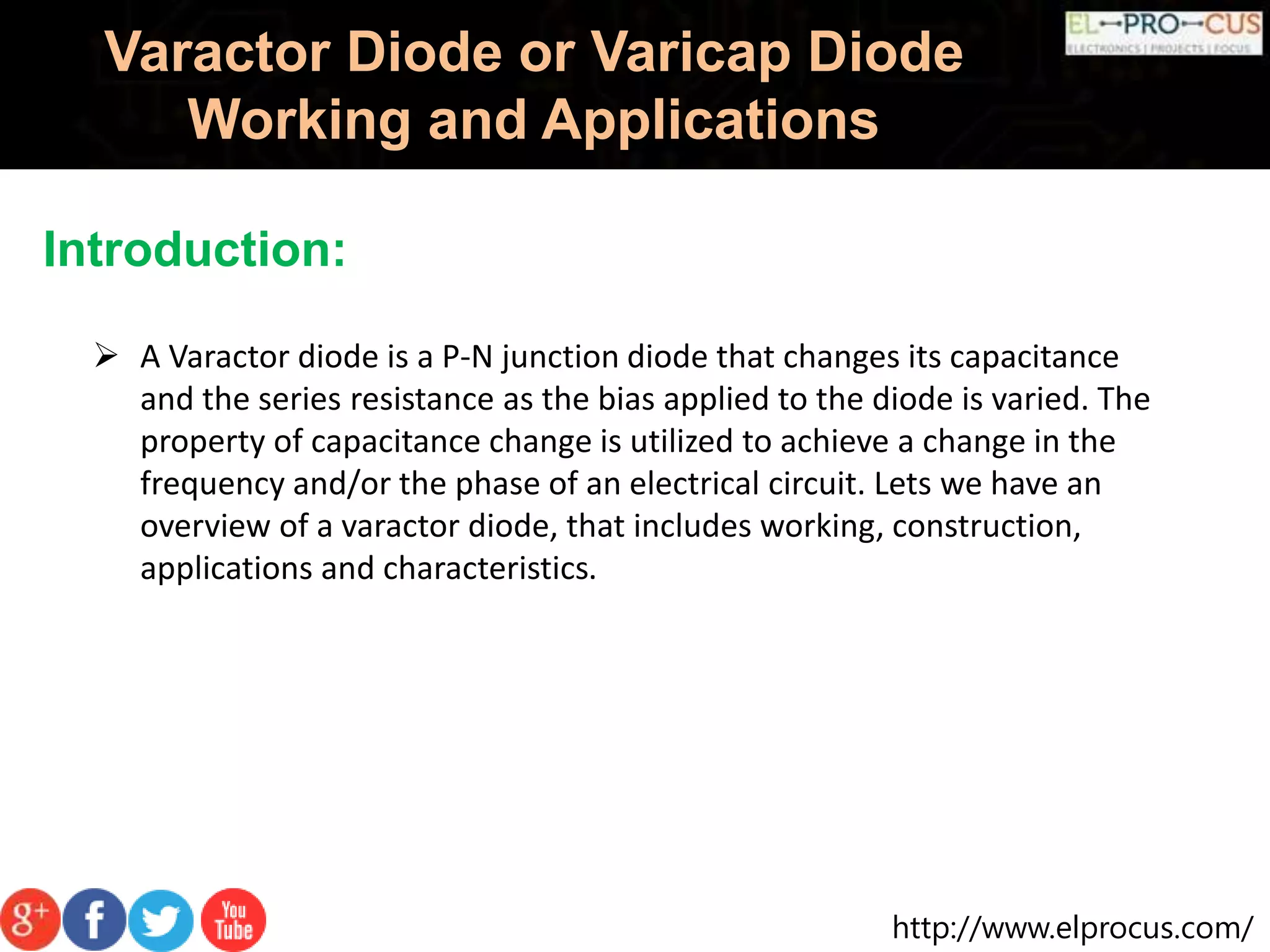 Varactor diode or varicap diode working and applications | PPT