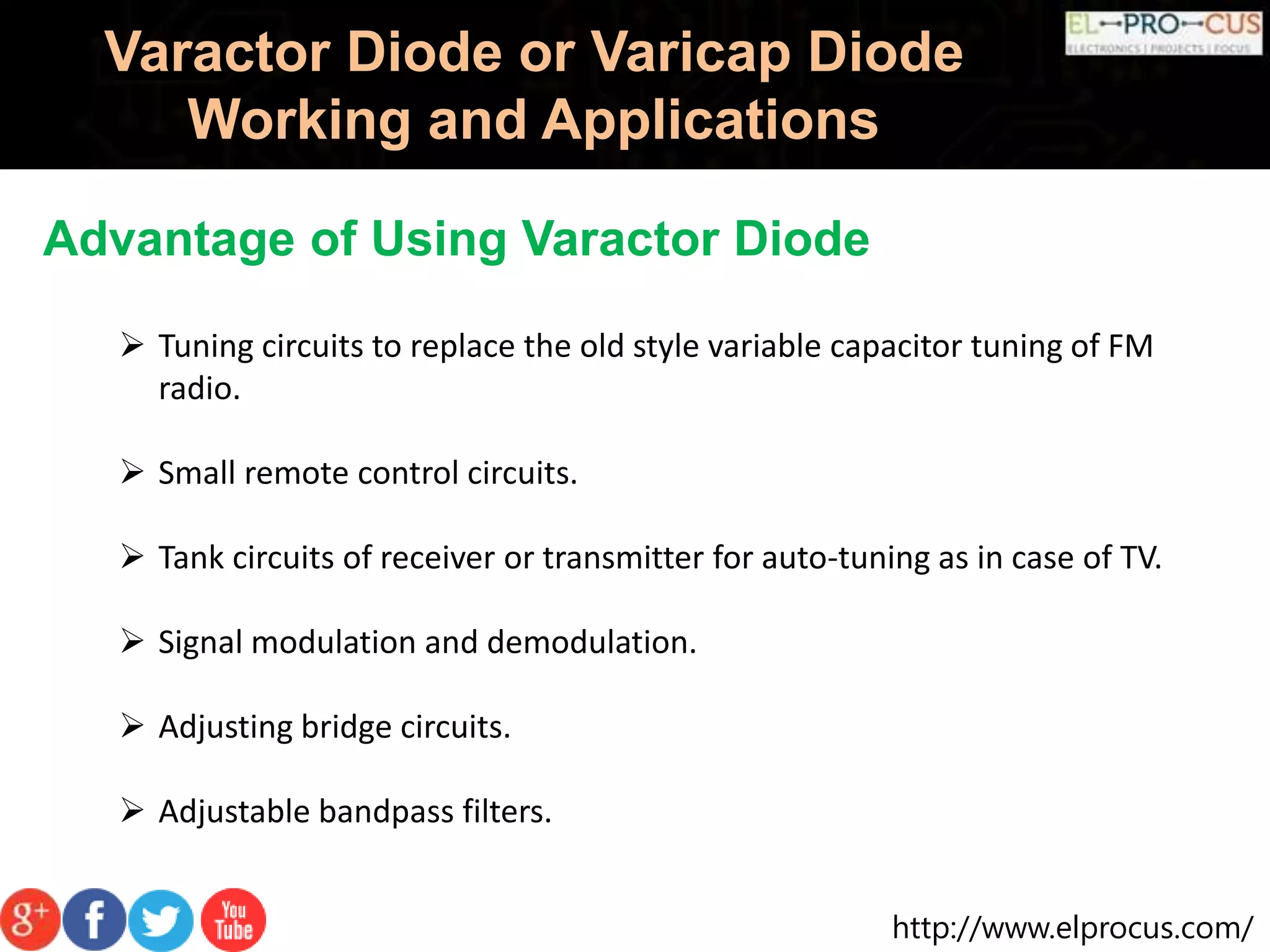 Varactor diode or varicap diode working and applications | PPT