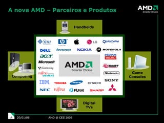 A nova AMD – Parceiros e Produtos AMD @ CES 2008 29/05/09 05/29/09 Computing Digital TVs Game Consoles Handhelds 