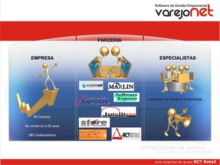 90 Clientes No comércio à 05 anos 180 Colaboradores EMPRESA PARCERIA ESPECIALISTAS nas áreas de comércio e tecnologia Nossa Empresa e Nossos Parceiros 
