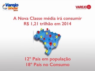 A Nova Classe média irá consumir
R$ 1,21 trilhão em 2014
12º País em população
18º País no Consumo
 