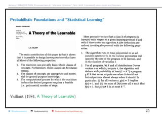 Arthur CHARPENTIER, Econometrics & “Machine Learning”, May 2018, Università degli studi dell’Insubria
Probabilistic Foundations and “Statistical Learning”
Vailiant (1984, A Theory of Learnable)
@freakonometrics freakonometrics freakonometrics.hypotheses.org 25
 