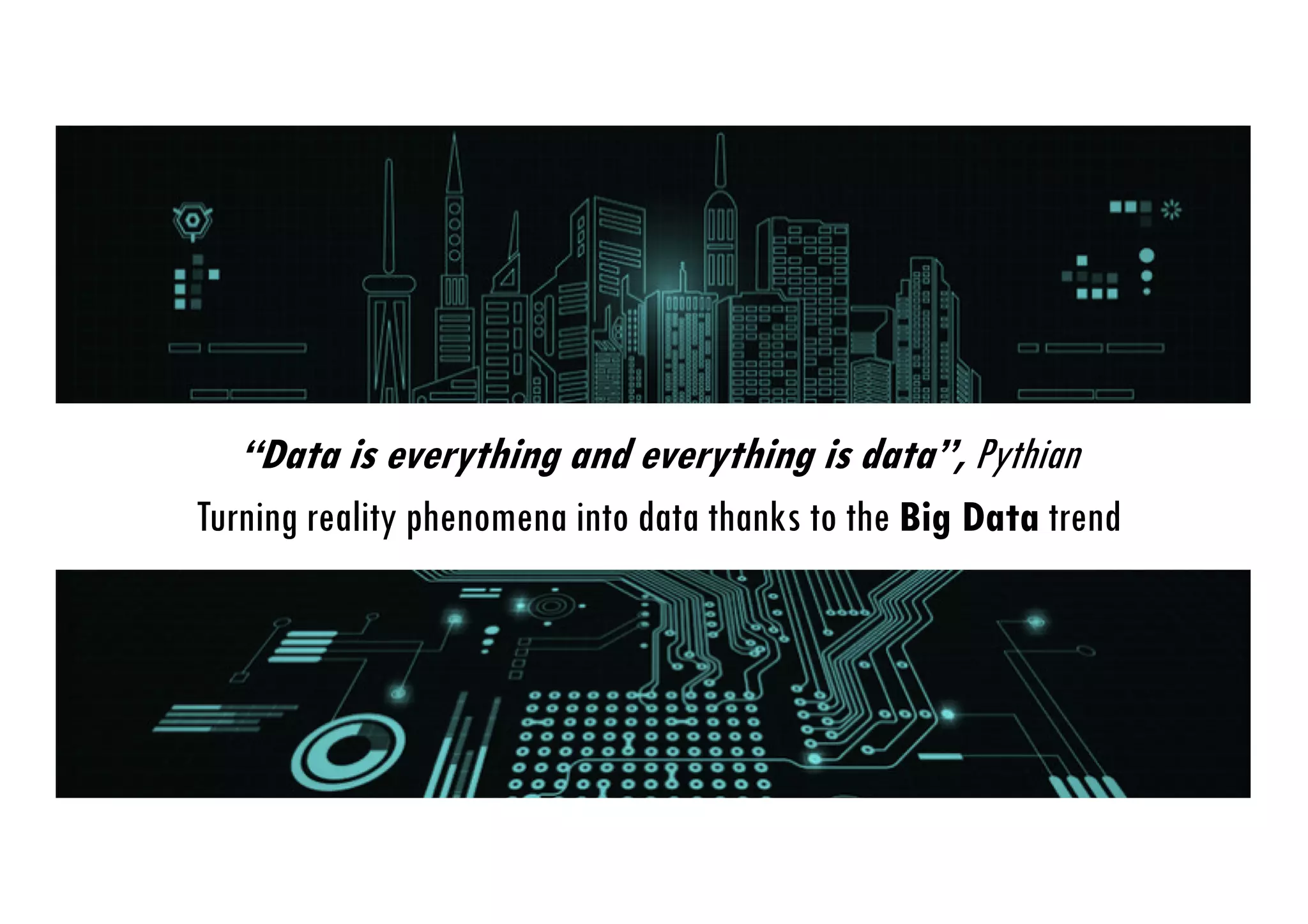 +
“Data is everything and everything is data”, Pythian
Turning reality phenomena into data thanks to the Big Data trend
5
 