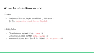 Pemrograman Berorientasi Objek: Variabel dan Tipe Data di JavaScript | PPTX