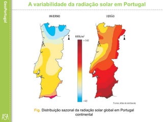 A variabilidade da radiação solar em Portugal
Fig. Distribuição sazonal da radiação solar global em Portugal
continental
 