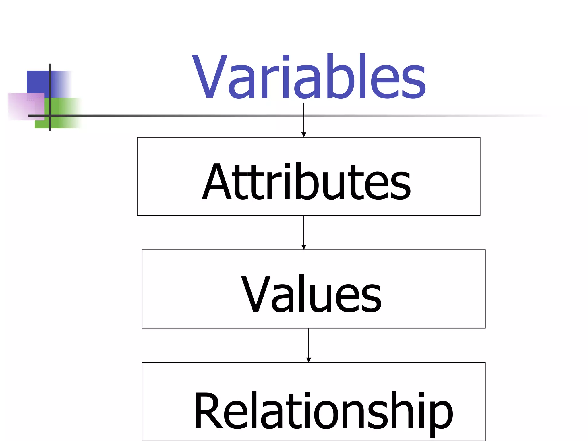 Variables Attributes Values Relationship 