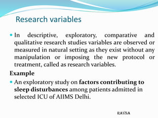 Exploratory Variables Example Research Variable and Research objective | PDF