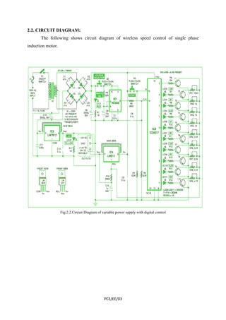 2.2. CIRCUIT DIAGRAM: 
The following shows circuit diagram of wireless speed control of single phase 
induction motor. 
Fig.2.2.Circuit 
Diagram of variable power supply with digital control 
PCE/EE/03 
 