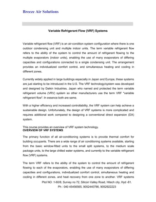 Variable refrigerant flow systems