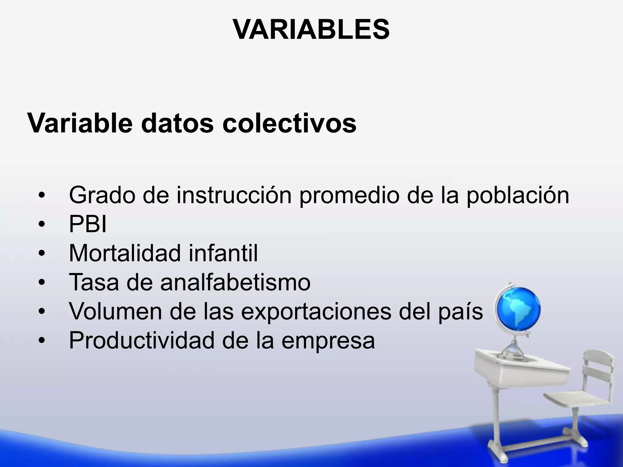 VARIABLESVariable datos colectivosGrado de instrucción promedio de la población