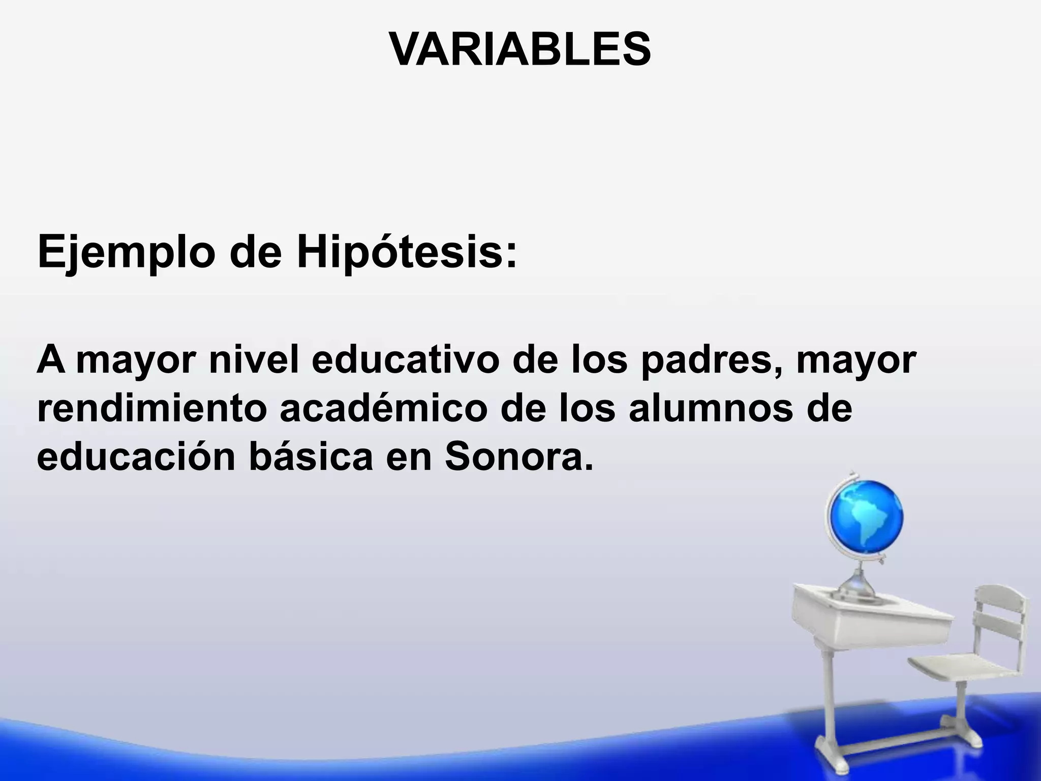 VARIABLES Definición conceptual de las variables La definición conceptual es el proceso a través del cual se definen teóricamente las variables. Los conceptos se incluyen en el marco teórico en el acápite “Definición de términos básicos”.