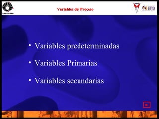 Variables del Proceso  ,[object Object],[object Object],[object Object]
