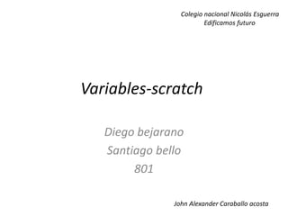 Variables-scratch
Diego bejarano
Santiago bello
801
Colegio nacional Nicolás Esguerra
Edificamos futuro
John Alexander Caraballo acosta
 