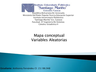 Estudiante: Anthonny Fernándes CI: 23.186.948
Mapa conceptual
Variables Aleatorias
 
