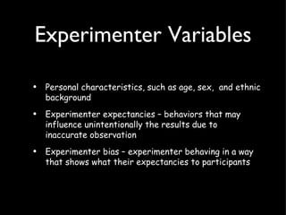 Experience Research Variables Examples Variables and experimental desighn | PPT