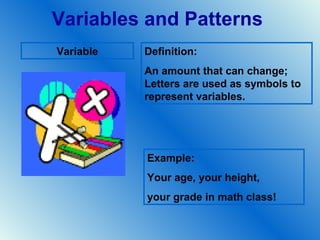 Variables and patterns vocabulary | PPT