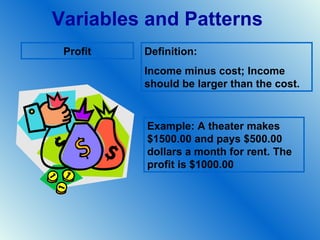 Variables and patterns vocabulary | PPT