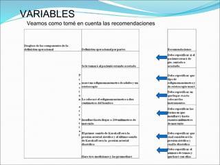 VARIABLES
Veamos como tomé en cuenta las recomendaciones
 