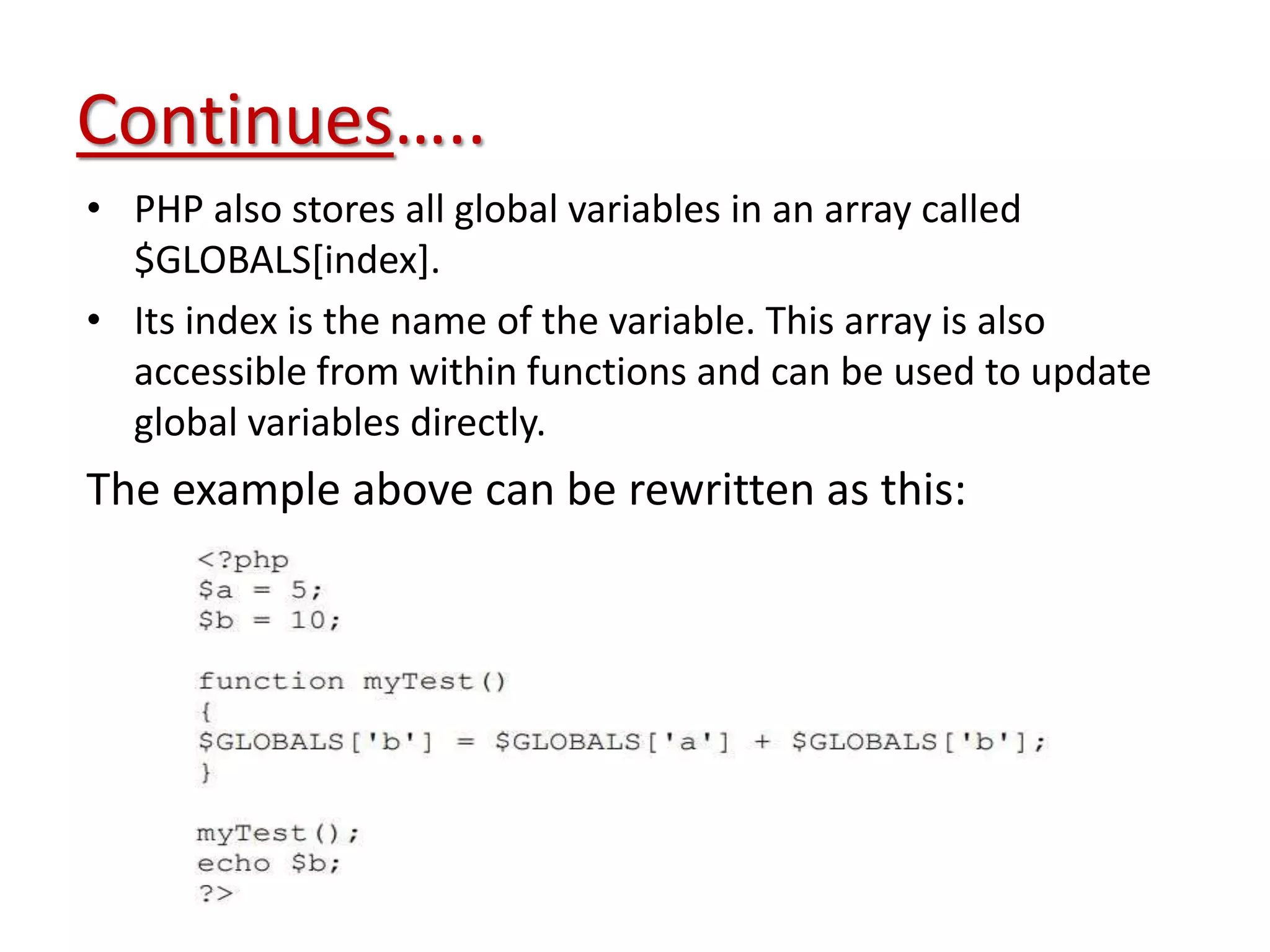 Variable scope in php ppt