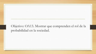 Objetivo: OA13. Mostrar que comprenden el rol de la
probabilidad en la sociedad.
 