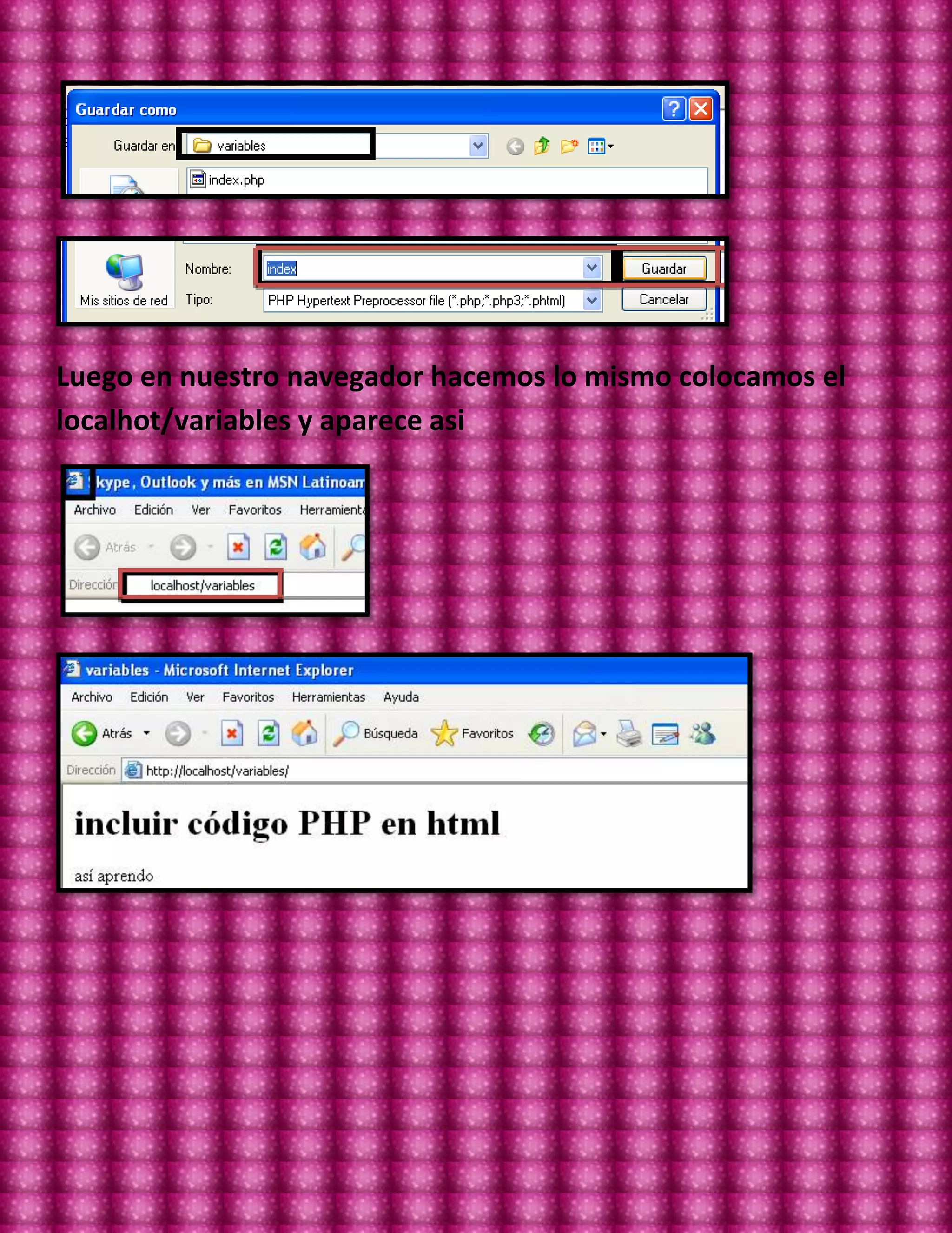 Luego en nuestro navegador hacemos lo mismo colocamos el
localhot/variables y aparece asi
 