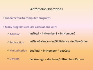 Variables in arithmetic operations | PPTX