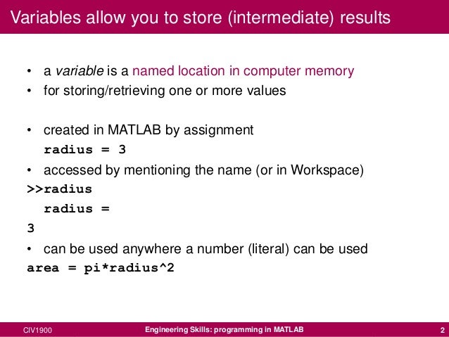 Variables in matlab