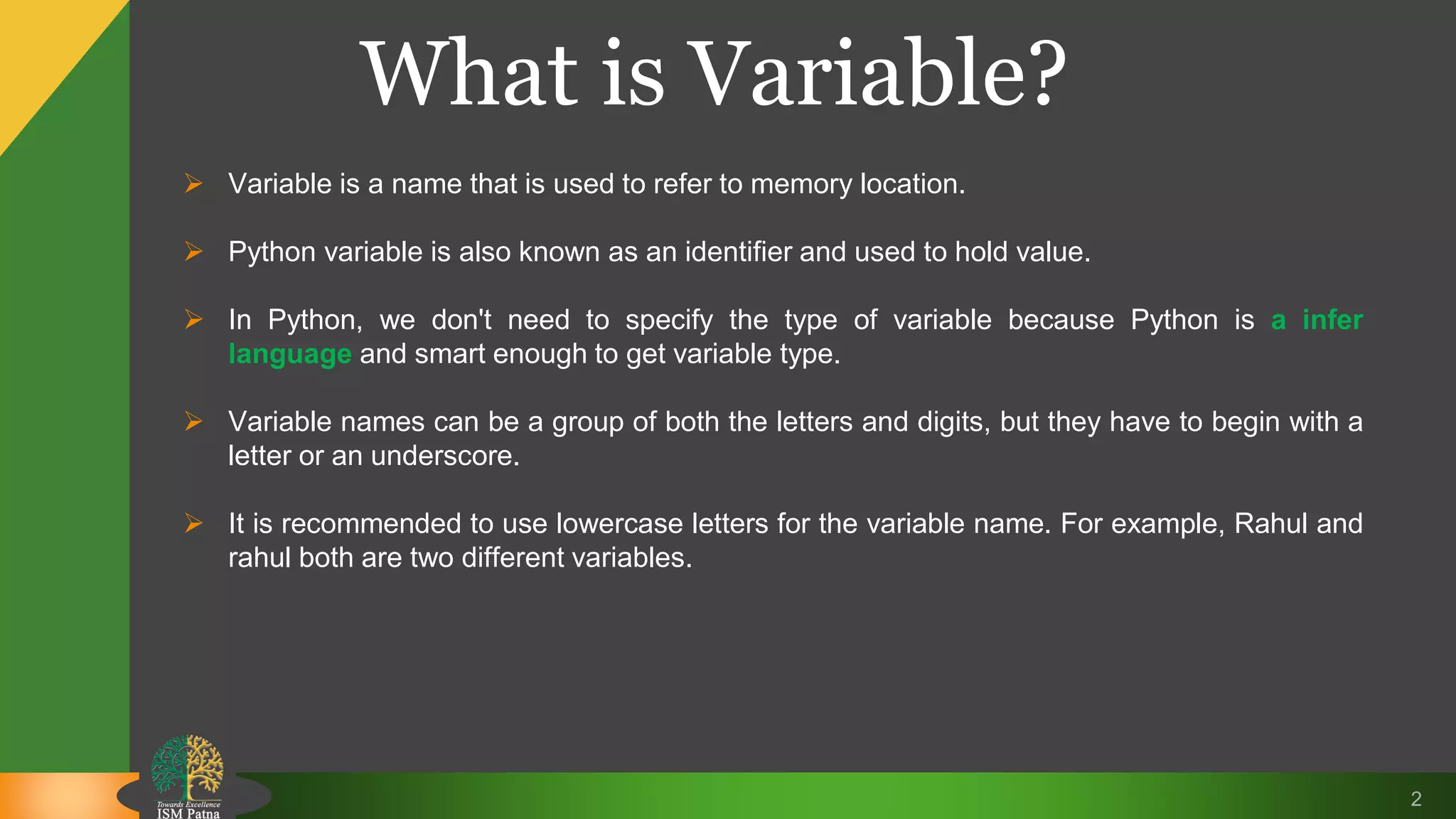 Variables in python | PPTX