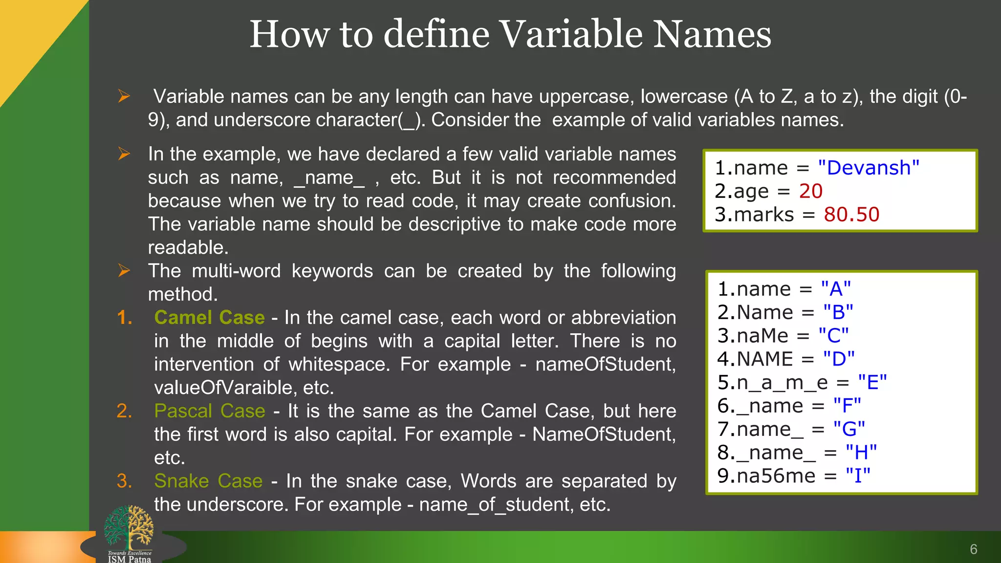 Variables in python | PPTX