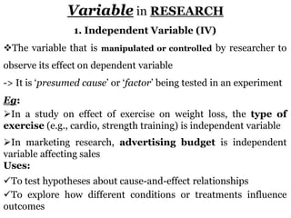 Variables Example Sin Research MEANING, USES, APPLICATION & PURPOSE OF DIFFERENT TYPES OF VARIABLES IN ...