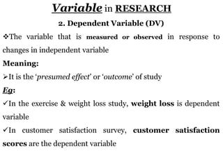 Study Variables In Research Examples MEANING, USES, APPLICATION & PURPOSE OF DIFFERENT TYPES OF VARIABLES IN ...