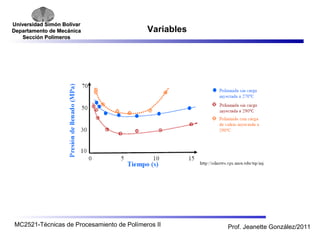 Universidad SSiimmóónn BBoollíívvaarr 
DDeeppaarrttaammeennttoo ddee MMeeccáánniiccaa 
SSeecccciióónn PPoollíímmeerrooss 
Variables 
MC2521-Técnicas de Procesamiento de Polímeros II Prof. Jeanette González/2011 
 