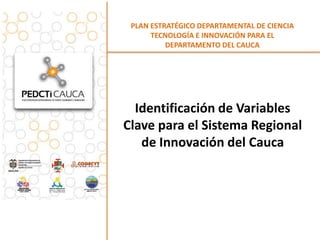 PLAN ESTRATÉGICO DEPARTAMENTAL DE CIENCIA
      TECNOLOGÍA E INNOVACIÓN PARA EL
          DEPARTAMENTO DEL CAUCA




  Identificación de Variables
Clave para el Sistema Regional
   de Innovación del Cauca
 