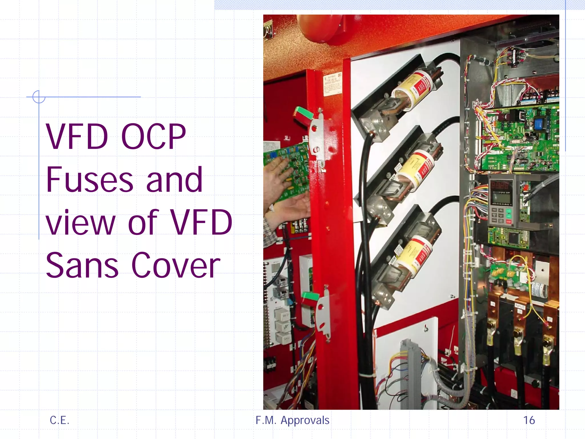 C.E. F.M. Approvals 16
VFD OCP
Fuses and
view of VFD
Sans Cover
 