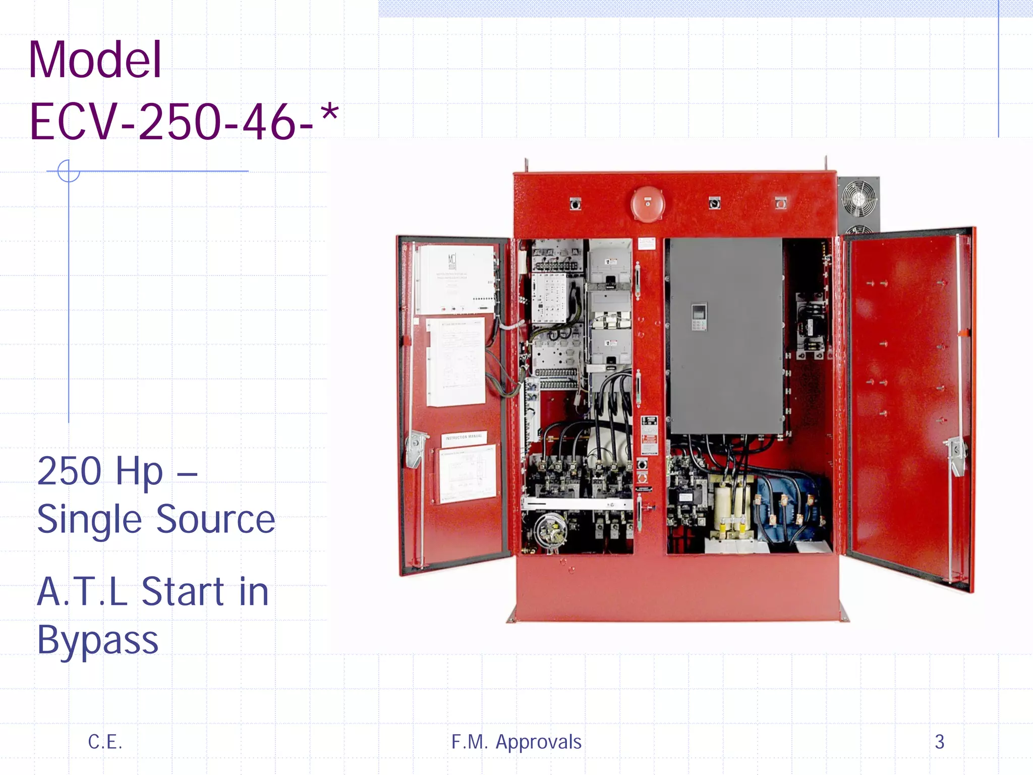 C.E. F.M. Approvals 3
Model
ECV-250-46-*
250 Hp –
Single Source
A.T.L Start in
Bypass
 