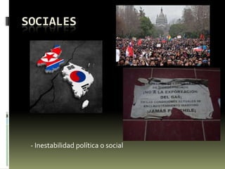 SOCIALES
- Inestabilidad política o social
 