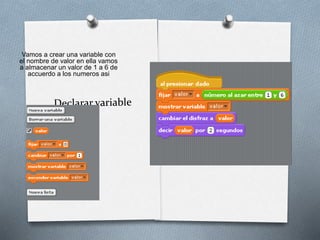 Vamos a crear una variable con
el nombre de valor en ella vamos
a almacenar un valor de 1 a 6 de
accuerdo a los numeros asi
 