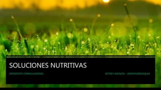 SOLUCIONES NUTRITIVAS
DIFERENTES FORMULACIONES. JEFFREY ASENCIO - HIDROPORINOQUIA
 