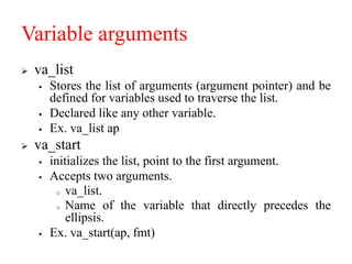 Variable Arguments Variadic functions | PPTX