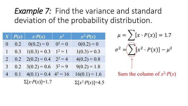 Variance and standard deviation of a discrete random variable | PPTX