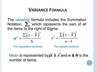 Variance Standard Deviation
