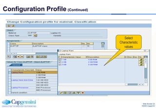 Configuration Profile (Continued)



                                       Select
                                    Characteristic
                                       values




                                                      Slide Number 22
                                                     ©2008 Capgemini
 