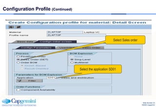 Configuration Profile (Continued)




                                                            Select Sales order




                                    Select the application SD01




                                                                                  Slide Number 23
                                                                                 ©2008 Capgemini
 