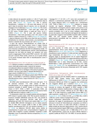 Si prega di citare questo articolo in stampa come: Zhou et al., Prove di fuga di SARS-CoV-2 variante B.1.351 da sieri naturali e
vaccinati, Cell (2021), https://doi.org/10.1016/j.cell.2021.02.037
Articol
o
ll
ACCESSO
APERTO
è stato ottenuto da operatori sanitari (n = 25) 4-17 giorni dopo
la seconda dose di vaccino, somministrata 3 settimane dopo la
prima dose (Figura 3A; Tabella S2). Per il vaccino
AstraZeneca, i campioni (n = 25) sono stati ottenuti 14 o 28
giorni dopo la seconda dose di vaccino, con un intervallo di
dosaggio di 8-14 settimane (Figura 3B; Tabella S2). Per il siero
del vaccino Pfizer-BioNTech, i titoli medi geo- metrici per
B.1.351 erano 7.6-fold inferiori a quelli per Victo- ria (p <
0.0001) (Figura 3C). Per il siero del vaccino Oxford-
AstraZeneca, i titoli medi geometrici di B.1.351 erano 9 volte
inferiori a quelli di Victoria (p < 0.0001) (Figura 3D;Tabella S2).
Il plasma prelevato prima della prima dose del vaccino Oxford-
AstraZeneca ha mostrato, come previsto, una neutralizzazione
minima o assente dei virus Victoria o B.1.351 (Figura S1).
Il siero del vaccino Pfizer-BioNTech ha indotto titoli di
neutralizzazione 3,6 volte superiori contro il ceppo Victoria
rispetto al vaccino Oxford-As- traZeneca (p < 0,0001). Anche
se la riduzione complessiva dei titoli era abbastanza simile, 7,6
volte contro 9 volte, rispettivamente, perché i titoli AstraZeneca
iniziavano da una base più bassa, più campioni non sono
riusciti a raggiungere il 50% di titoli FRNT contro B.1.351 (9/25)
che per il vaccino Pfizer (2/25), anche se uno di questi (Pfizer
2) ha anche mostrato bassi titoli di neutralizzazione contro il
virus Victoria.
Neutralizzazione di B.1.351 da parte di un ampio pannello di
mAbs Abbiamo prodotto e caratterizzato un pool di 377 mAbs
umani diretti alla proteina spike, cresciuti da campioni
convalescenti ottenuti da pazienti infettati durante la prima
ondata di SARS- CoV-2 nel Regno Unito prima di giugno 2020;
pertanto, non sono stati indotti in risposta all'infezione con
ceppi recenti di SARS-CoV-2 (Dejnirattisai et al., 2021).
Abbiamo selezionato i 20 mAbs più potenti (titoli FRNT50 < 100
ng/mL, 19 anti-RBD e 1 anti-NTD) e abbiamo eseguito test di
neutralizzazione contro i ceppi Victoria e B.1.351 (Figura 4;
Tabella S3A).
Gli effetti sulla neutralizzazione mAb sono stati gravi, 14 di
20 anticorpi avevano >10 volte caduta in titoli di
neutralizzazione, con la maggior parte di questi mostrando un
knockout completo di attività. Questo è in linea con i ruoli
chiave di K417, E484, e N501, in particolare E484, nel
riconoscimento anticorpale della superficie di interazione ACE2
del RBD descritto di seguito e nelle figure 5A-5G.
È interessante notare che il singolo potente anticorpo legante
NTD incluso in queste analisi, mAb 159, ha anche mostrato un
knockout completo dell'attività contro B.1.351, che include la
delezione degli aminoacidi 242-244 nella NTD, parte
dell'epitopo per mAb 159. Come si può vedere dalle figure 5H e
5I, l'anello RBD 246-253 interagisce con la catena pesante
(HC) di mAb 159 e anche quella di 4A8, un altro potente
legante neutralizzante NTD con una struttura riportata (Chi et
al., 2020). La delezione 242-244 altera senza dubbio la
presentazione di questo ciclo, compromettendo il legame con
questi mAb. Il legame a questo cosiddetto ''supersito'' è stato
segnalato come di potenziale rilevanza terapeutica (McCallum
et al., 2021). Il
I lignaggi B.1.1.7, B.1.351, e P.1 sono tutti convergenti con
delezioni o cambiamenti sistematici nella NTD. Anche se P.1
non ospita delezioni NTD, ci si aspetta che i cambiamenti
L18F, T20N e P26S (Faria et al., 2021) abbiano un impatto
marcato sul legame all'epitopo NTD. Poiché queste
caratteristiche convergenti possono essere sorte prima di una
forte pressione selettiva da parte delle risposte anticorpali,
sembra probabile che ci sia un driver biologico sottostante
ancora da scoprire, come l'aumento del legame del recettore e
la potenziale maggiore trasmissibilità impartita dalle mutazioni
RBD, che può causare questo epitopo per essere
estremamente suscettibile alla mu- tazione e alla fuga dal
legame anticorpale.
Neutralizzazione di B.1.351 da parte di mAbs in studi
clinici in fase avanzata
Un certo numero di mAbs sono in fase avanzata di
sperimentazione clinica come terapia o profilassi contro la
SARS-CoV-2 (Ku et al., 2021; Baum et al., 2020). Regeneron e
AstraZeneca usano cocktail di 2 mAbs per dare resistenza alla
fuga mutazionale dei virus (Kemp et al., 2021). Abbiamo
eseguito saggi di neutralizzazione con la coppia Regeneron
REGN10933 e REGN10987 e la coppia AstraZeneca AZD106 e
AZD8895 (Figura 4B; Tabella S3B). La neutralizzazione di
REGN10987 non è stata influenzata da B.1.351, mentre
REGN10933 è stata gravemente compromessa (773 volte)
(Figura 4B; Tabella S2). La neutralizzazione da parte della
coppia di anticorpi AZ era poco influenzata da B.1.351 rispetto
a Victoria.
Comprendere l'abrogazione della neutralizzazione:
ACE2 che si lega a B.1.351 RBD
La tripla mutazione K417N, E484R e N501Y è caratteristica del
B.1.351 RBD. Questi residui sono situati all'interno
dell'impronta di ACE2 (Figura 1E), e l'evoluzione in vitro per
ottimizzare l'affinità per ACE2 ha suggerito che conferiscono
una maggiore affinità per il recettore (Starr et al., 2020;
Zahradnı´k et al., 2021). Per indagare questo effetto, abbiamo
misurato la cinetica del legame di ACE2 solubile a RBD
ricombinante mediante interferometria a biolayer (BLI) (Figure
6A e 6B). Come previsto, l'affinità per B.1.351 RBD è alta;
infatti, è 19 volte superiore a quella della Victoria RBD e 2,7
volte superiore a quella di B.1.1.7 ((Dejnirattisai et al., 2021);
Supasa et al., 2021). Il KD è 4,0 nM, Kon è 4,78E4/ Ms, e Koff è
1,93E-4/s; quindi, il tasso di spegnimento è circa
Questo esacerberà ulteriormente il declino della potenza
osservato nei saggi di neutralizzazione, dal momento che gli
anticorpi di minore af- finità lotterà per competere con ACE2 a
meno che non hanno un molto lento off-rate o mostrare un
effetto avidità per bloccare l'attaccamento. Così, mentre tutta la
nostra serie di potenti leganti RBD hanno un'affinità superiore a
quella tra ACE2 e Victoria o B.1.1.7 RBD (KDs di 75,1 e 10,7
nM, rispettivamente), cinque dei 19 hanno affinità inferiore o
uguale a quella per ACE2 e B.1.351 RBD. Un piccolo ulteriore
Figura 2. Neutralizzazione dei virus Victoria e B.1.351 da parte del plasma convalescente
Il plasma è stato raccolto nel Regno Unito prima di giugno 2020, durante la prima ondata di SARS-CoV-2, nella prima fase di convalescenza, 4-9 settimane
 